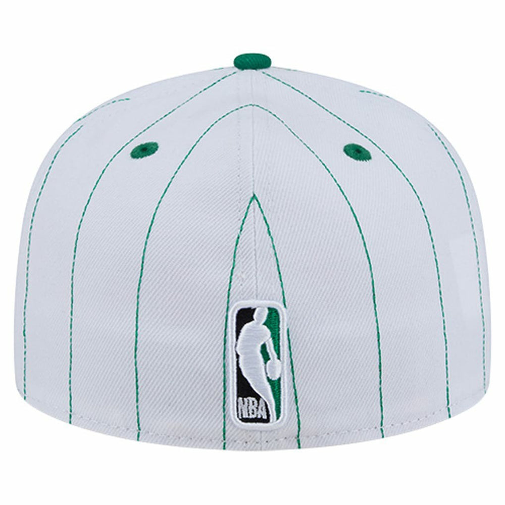 New Era Boston Celtics Wordmark Pinstripe 59FIFTY Fitted Hat White