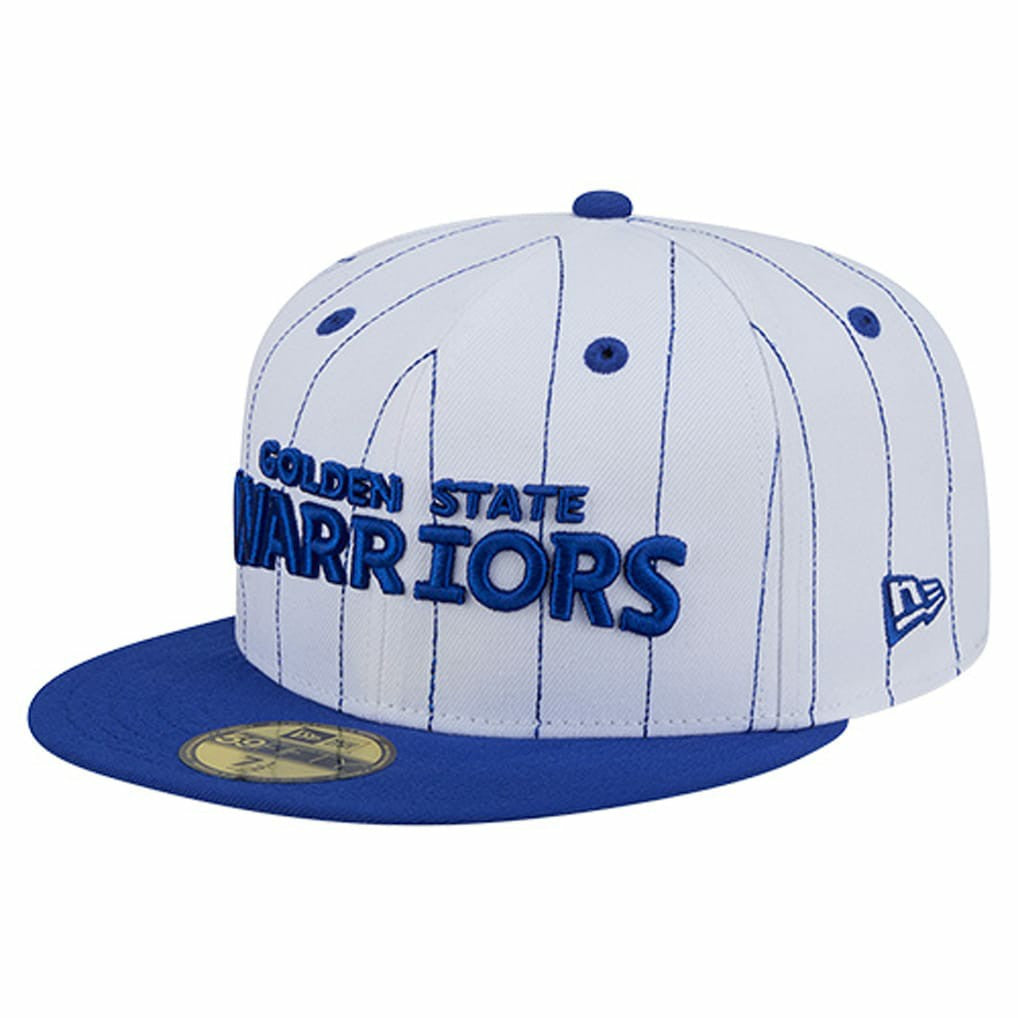 New Era Golden State Warriors Wordmark Pinstripe 59FIFTY Fitted Hat White