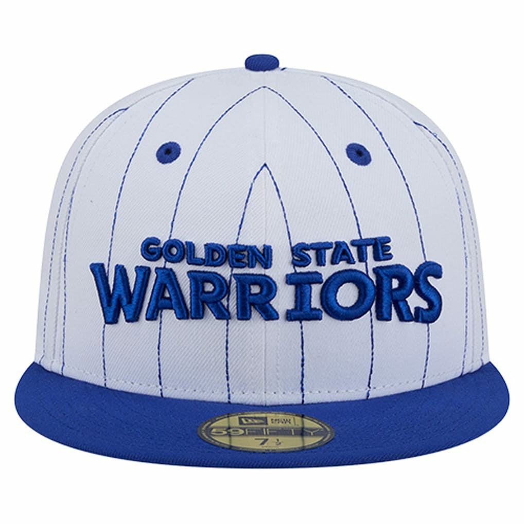 New Era Golden State Warriors Wordmark Pinstripe 59FIFTY Fitted Hat White
