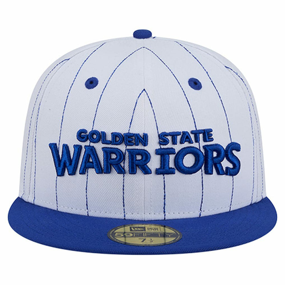 New Era Golden State Warriors Wordmark Pinstripe 59FIFTY Fitted Hat White