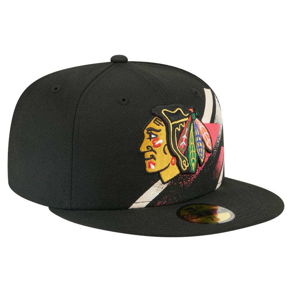 Chicago Blackhawks New Era Faded Lines 59FIFTY Fitted Hat - Black | New Era Lifestyle