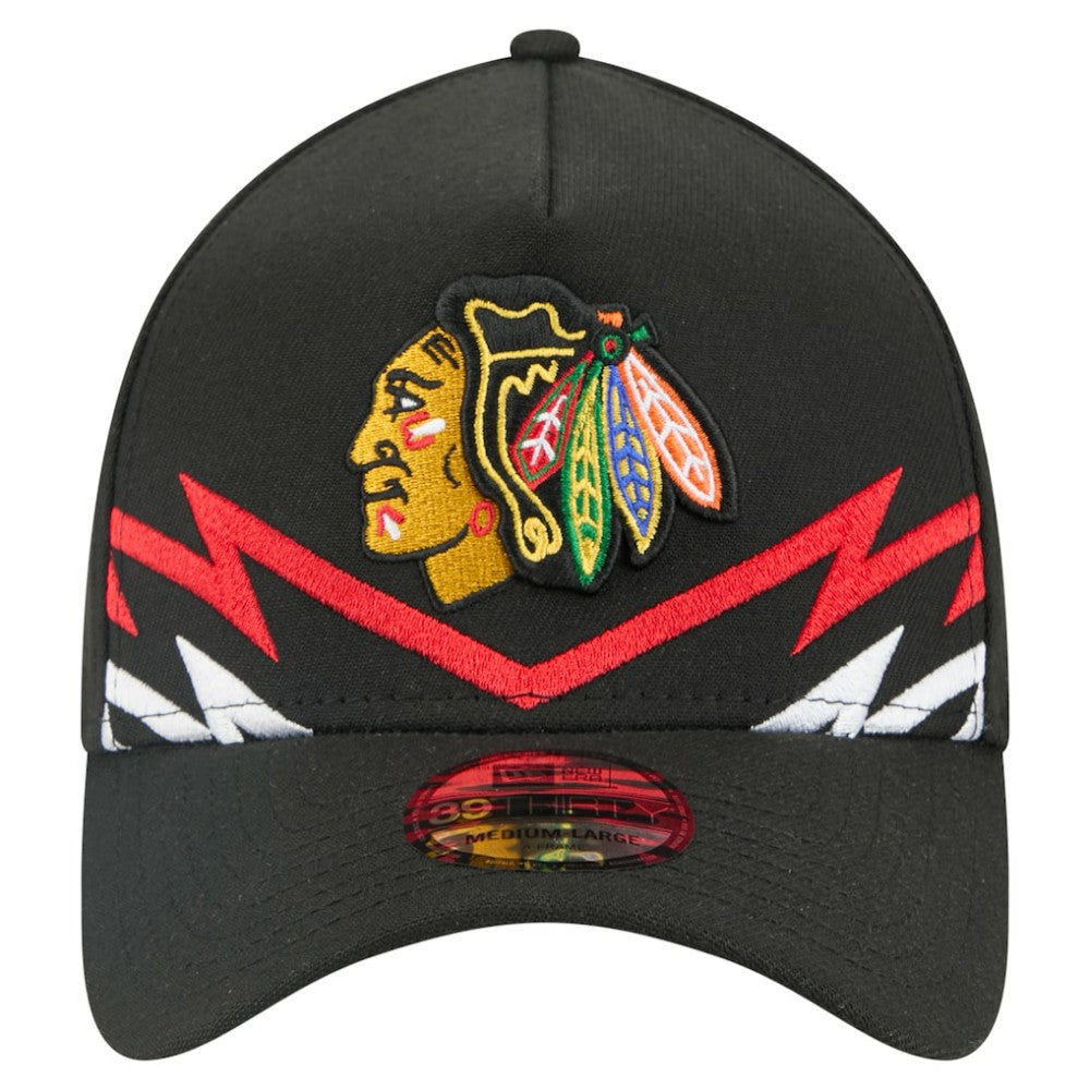 Chicago Blackhawks New Era 39THIRTY A-Frame Perforated Flex Hat - Black | New Era on sale