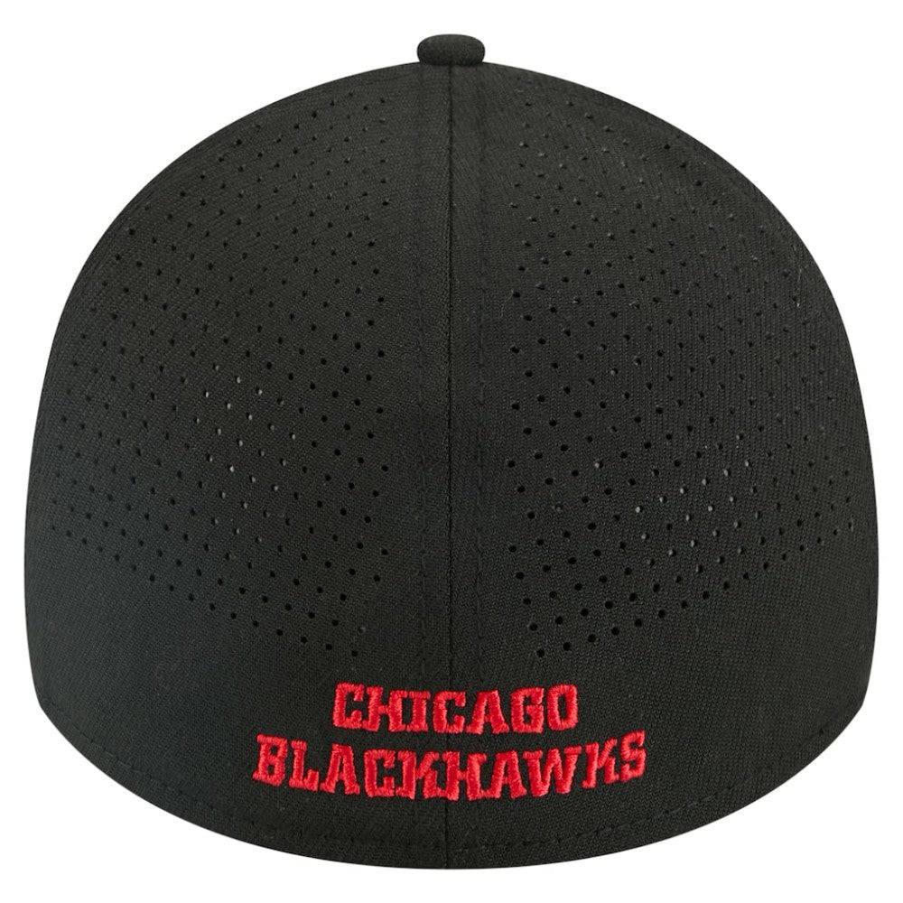 Chicago Blackhawks New Era 39THIRTY A-Frame Perforated Flex Hat - Black | New Era on sale