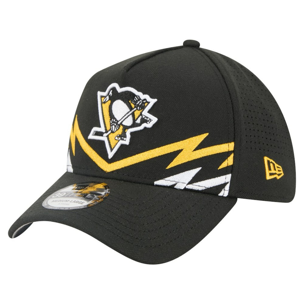 Pittsburgh Penguins New Era 39THIRTY A-Frame Perforated Flex Hat - Black | New Era Clearance