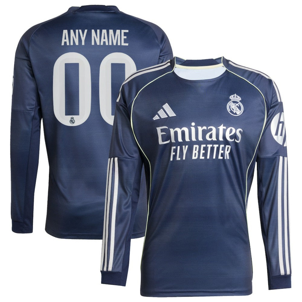 Adidas - Real Madrid 2025/26 Away Long Sleeve Replica Custom Jersey - Blue