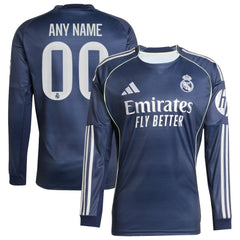 Adidas - Real Madrid 2025/26 Away Long Sleeve Replica Custom Jersey - Blue