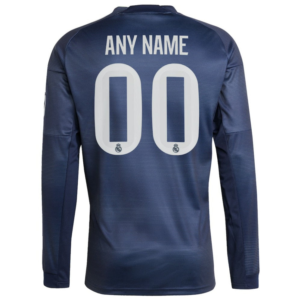 Adidas - Real Madrid 2025/26 Away Long Sleeve Replica Custom Jersey - Blue