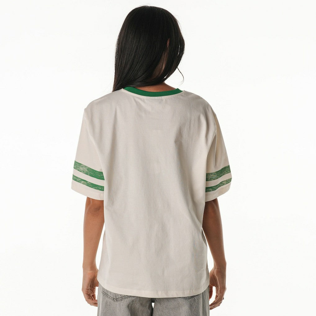 Boston Celtics The Wild Collective Women's Vintage Drop Shoulder Oversized Boyfriend T-Shirt Cream