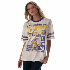 Los Angeles Lakers The Wild Collective Women's Vintage Drop Shoulder Oversized Boyfriend T-Shirt Cream