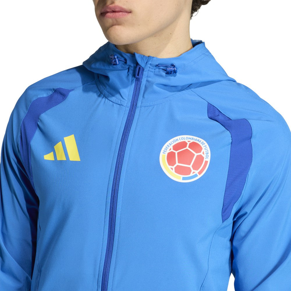 Adidas - Colombia National Team FIFA x World Cup 2026 Tiro Travel Raglan Full-Zip Windbreaker Hoodie - Blue