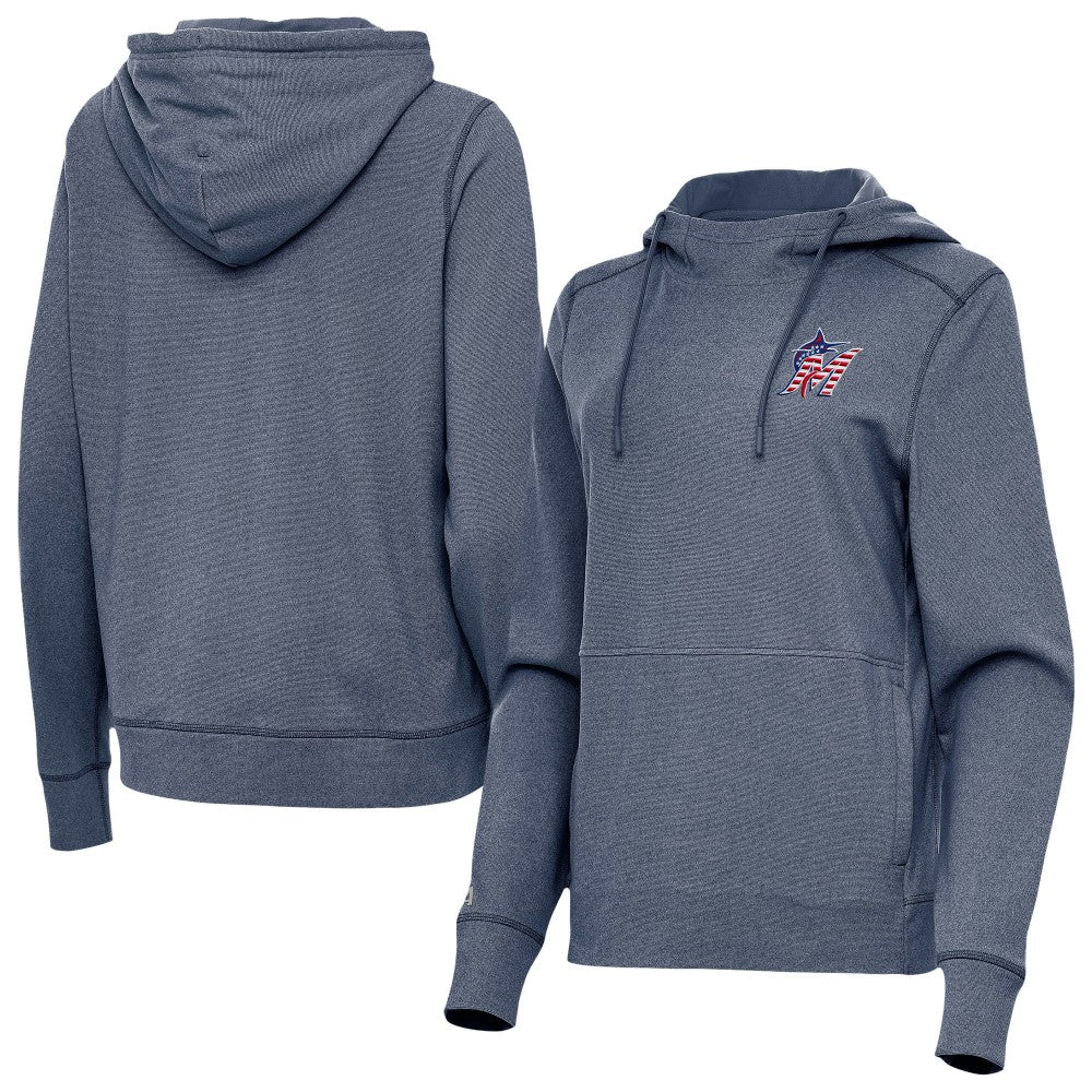 Miami Marlins Antigua Women's Justice Stars and Stripes Team Logo Pullover Hoodie Near Me