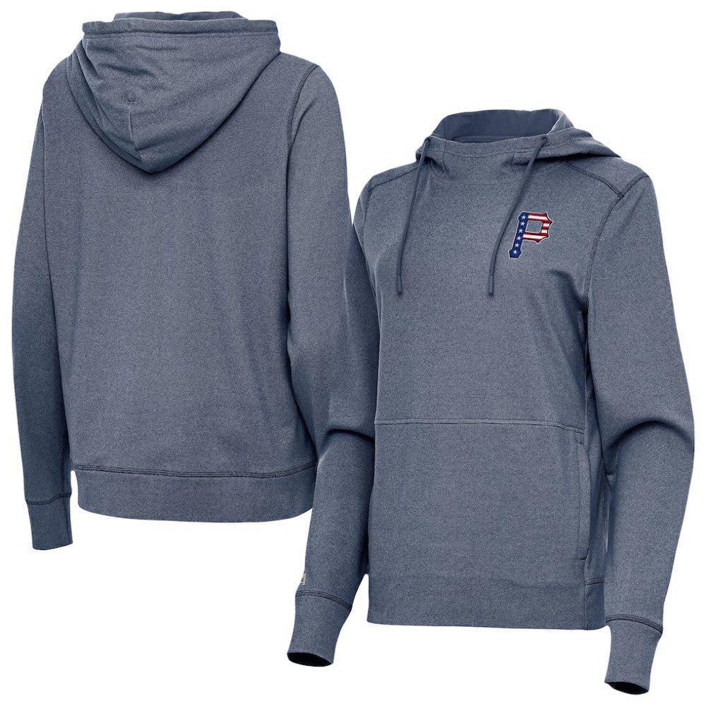 Pittsburgh Pirates Antigua Women's Justice Stars and Stripes Team Logo Pullover Hoodie Outlet