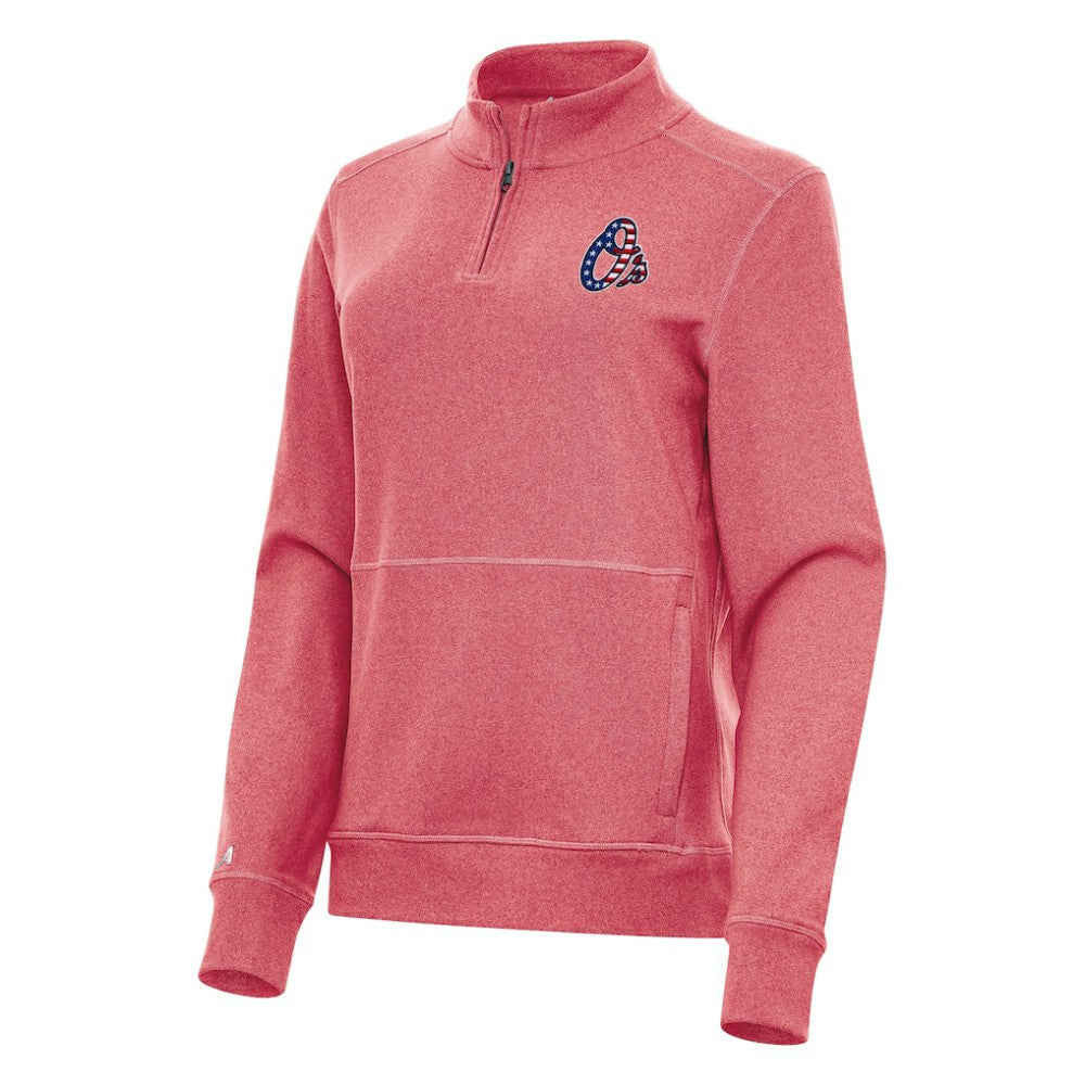 Baltimore Orioles Antigua Women's Crush Stars and Stripes Team Logo Quarter-Zip Pullover Top Discount
