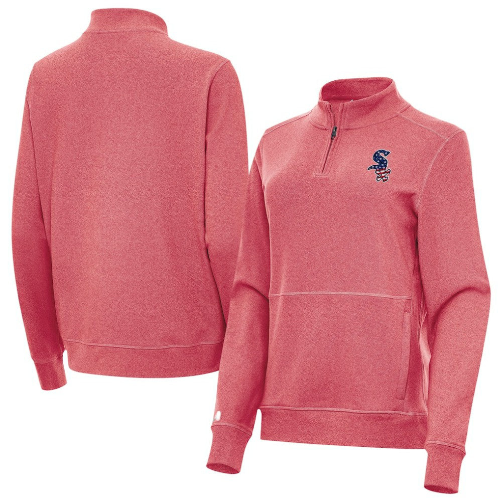 Chicago White Sox Antigua Women's Crush Stars and Stripes Team Logo Quarter-Zip Pullover Top Outlet