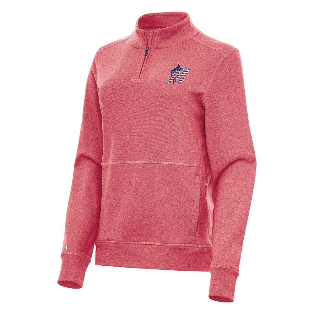 Miami Marlins Antigua Women's Crush Stars and Stripes Team Logo Quarter-Zip Pullover Top Online