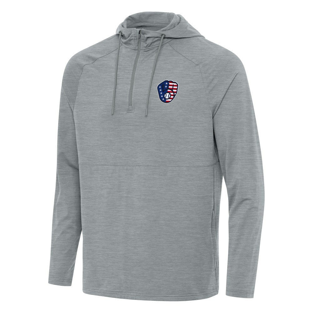 Milwaukee Brewers Antigua Spikes Stars and Stripes Team Logo Quarter-Zip Pullover Hoodie Online