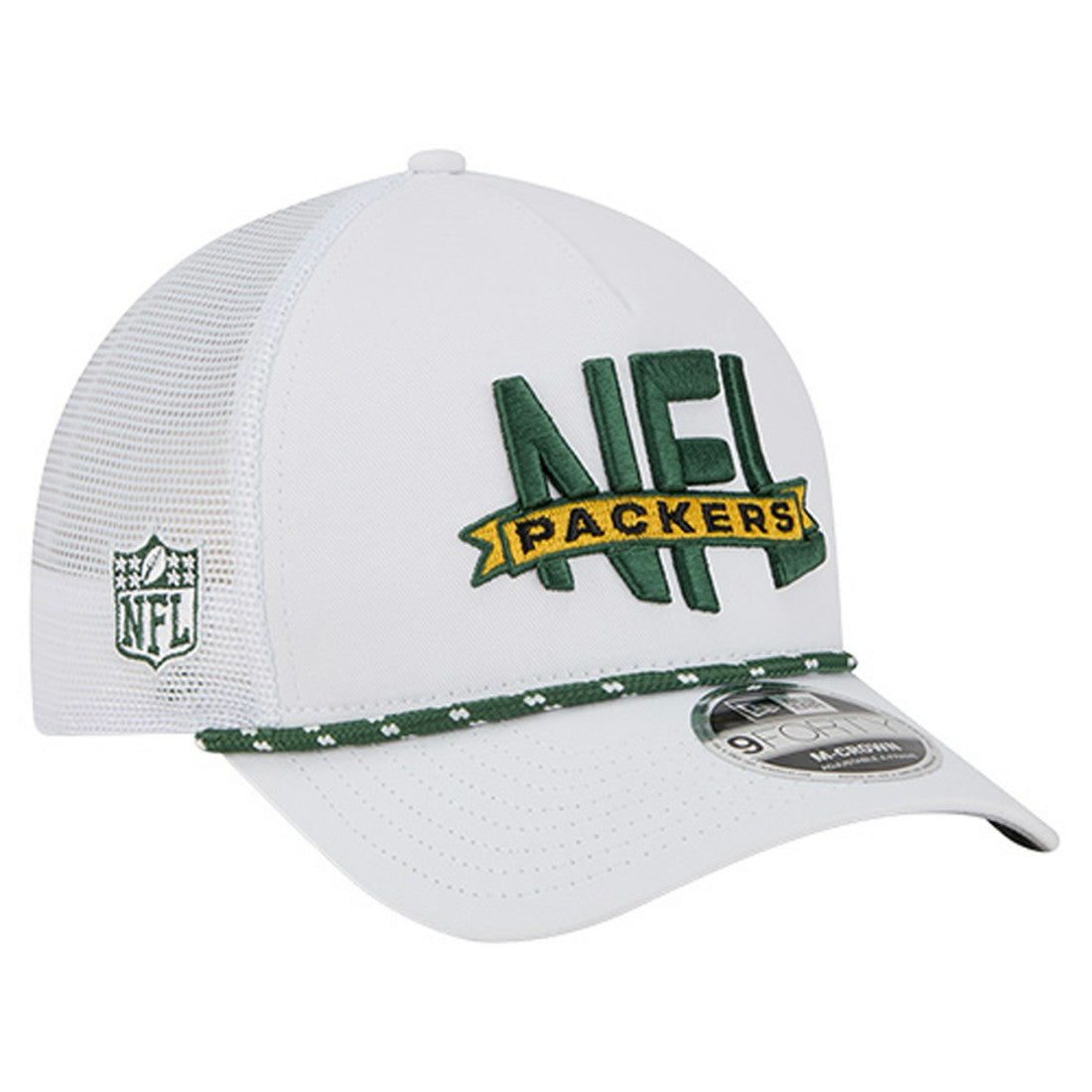 Green Bay Packers New Era NFL 9FORTY A-Frame M-Crown Adjustable Trucker Hat - White - NFL