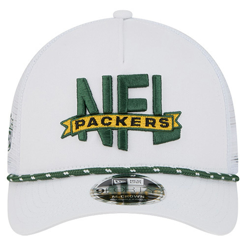 Green Bay Packers New Era NFL 9FORTY A-Frame M-Crown Adjustable Trucker Hat - White - NFL