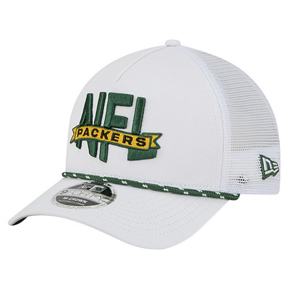 Green Bay Packers New Era NFL 9FORTY A-Frame M-Crown Adjustable Trucker Hat - White - NFL