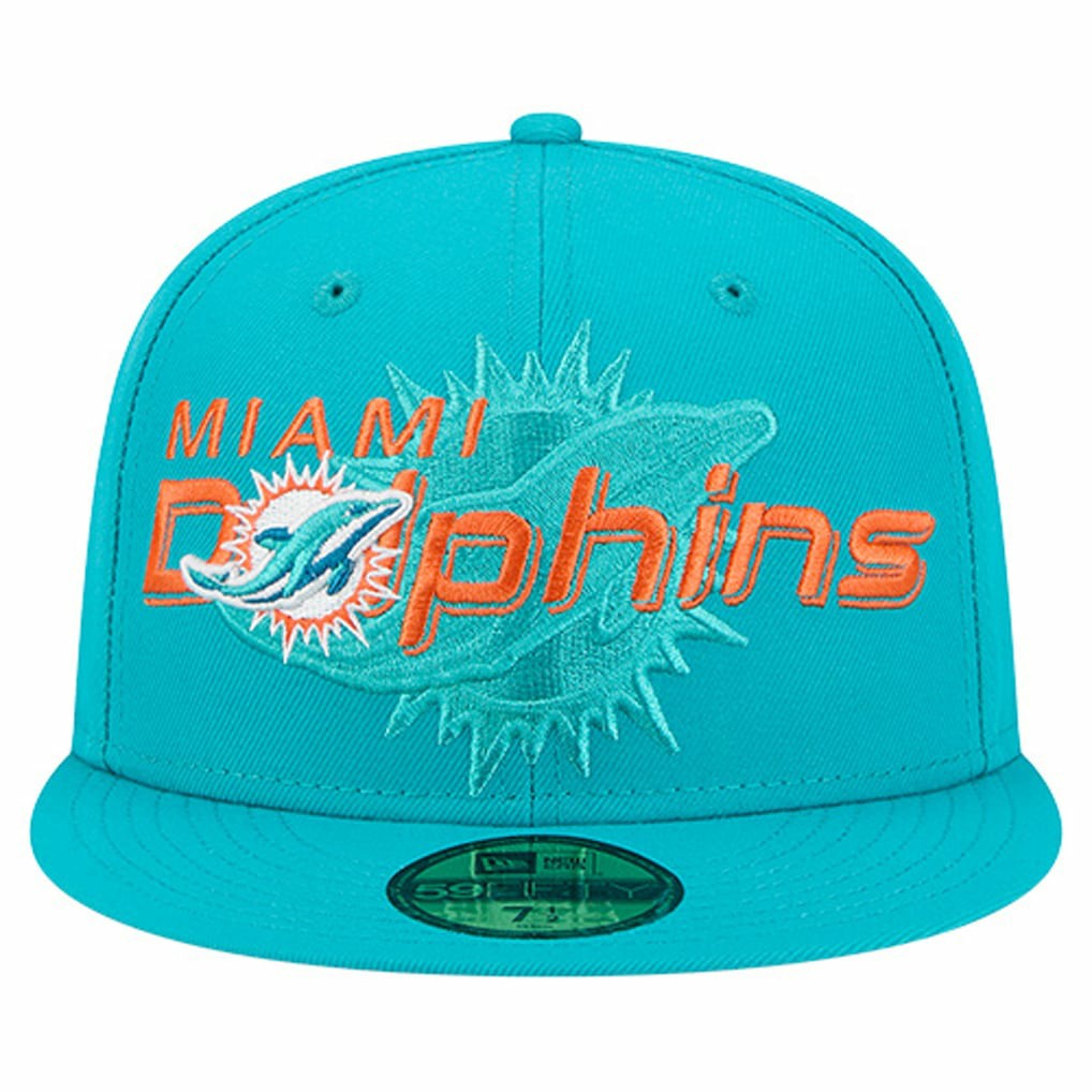Miami Dolphins New Era Overlap Wordmark 59FIFTY Fitted Hat - Aqua - NFL