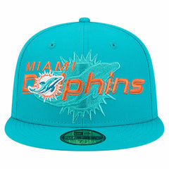 Miami Dolphins New Era Overlap Wordmark 59FIFTY Fitted Hat - Aqua - NFL