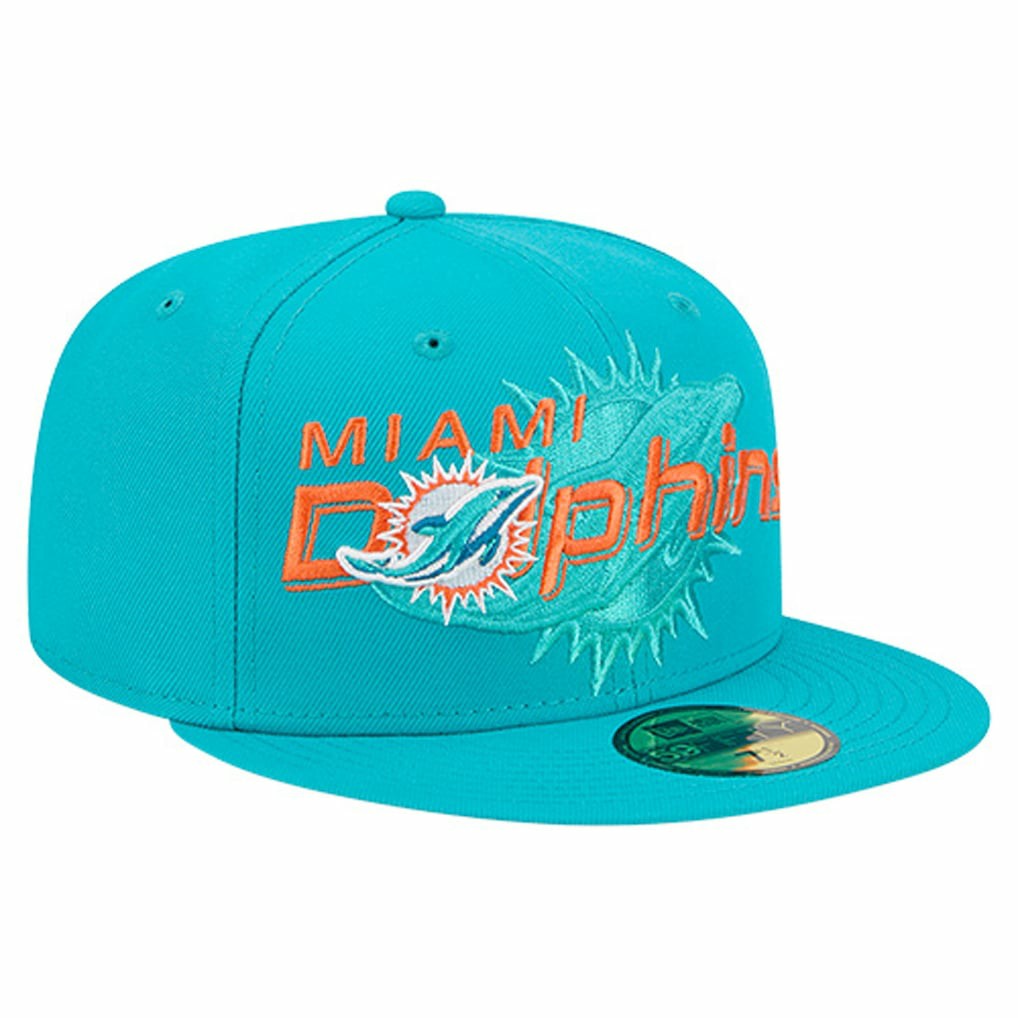 Miami Dolphins New Era Overlap Wordmark 59FIFTY Fitted Hat - Aqua - NFL