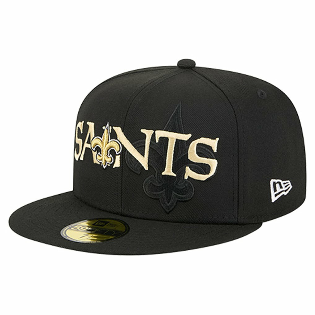 New Orleans Saints New Era Overlap Wordmark 59FIFTY Fitted Hat - Black - NFL