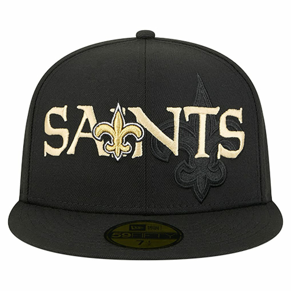New Orleans Saints New Era Overlap Wordmark 59FIFTY Fitted Hat - Black - NFL