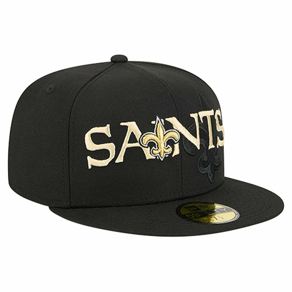 New Orleans Saints New Era Overlap Wordmark 59FIFTY Fitted Hat - Black - NFL