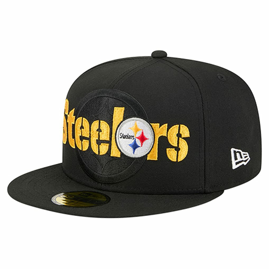 Pittsburgh Steelers New Era Overlap Wordmark 59FIFTY Fitted Hat - Black - NFL
