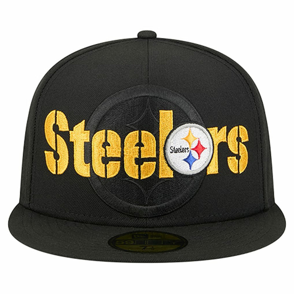 Pittsburgh Steelers New Era Overlap Wordmark 59FIFTY Fitted Hat - Black - NFL