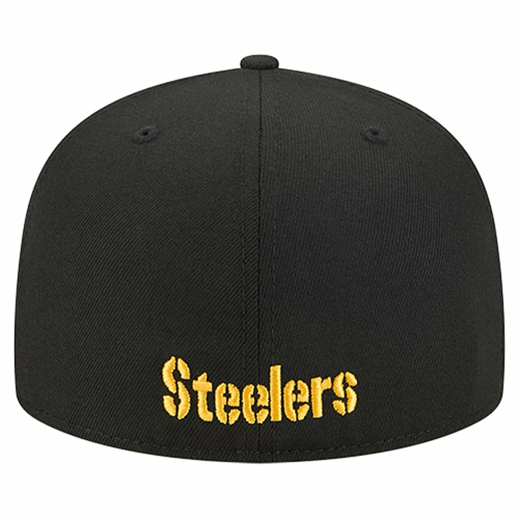 Pittsburgh Steelers New Era Overlap Wordmark 59FIFTY Fitted Hat - Black - NFL