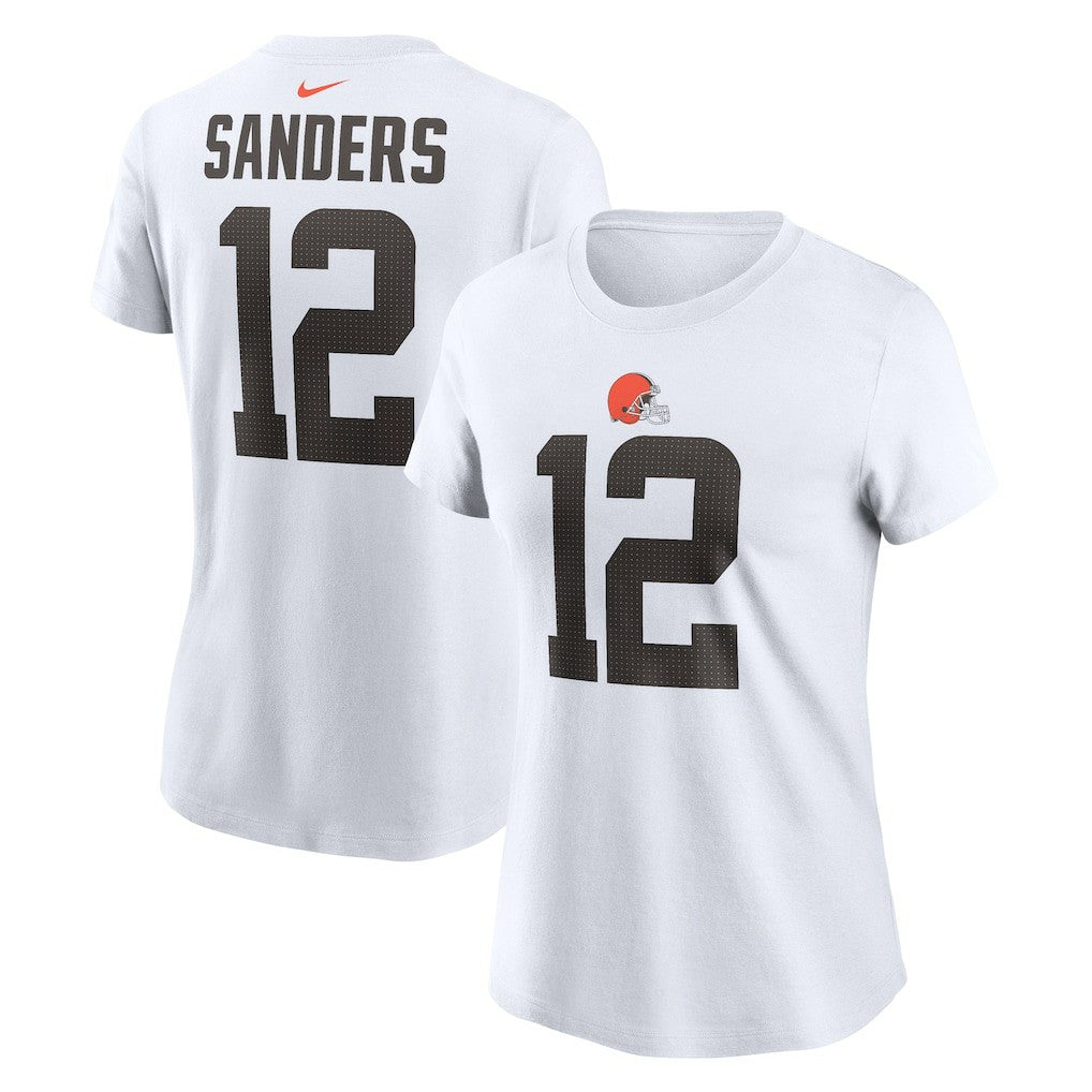 Shedeur Sanders Cleveland Browns Women's 2025 NFL Draft Name & Number T-Shirt - White - Nike