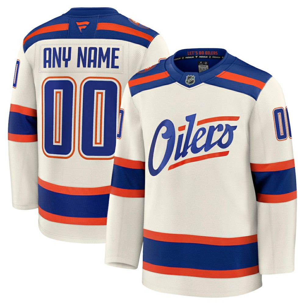 Edmonton Oilers Fanatics Alternate Premium Custom Jersey - Light Beige | Fanatics Lifestyle