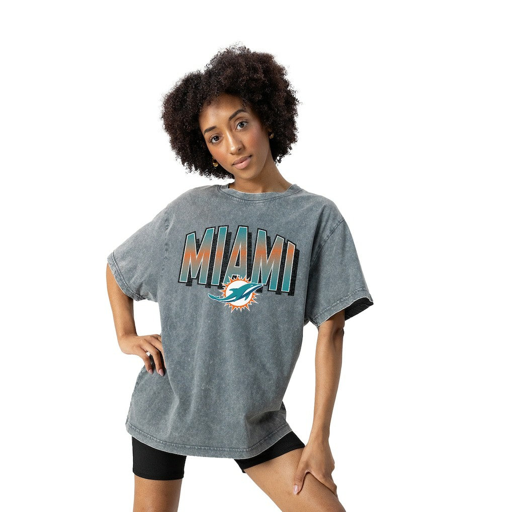 Miami Dolphins Gameday Couture Women's Peak Performance Oversized Snow Wash T-Shirt - Gray - NFL
