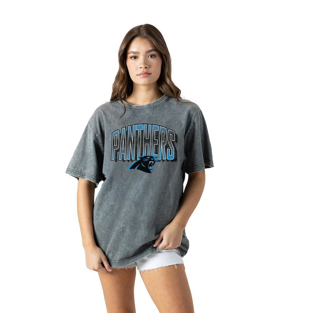 Carolina Panthers Gameday Couture Women's Peak Performance Oversized Snow Wash T-Shirt - Gray - NFL
