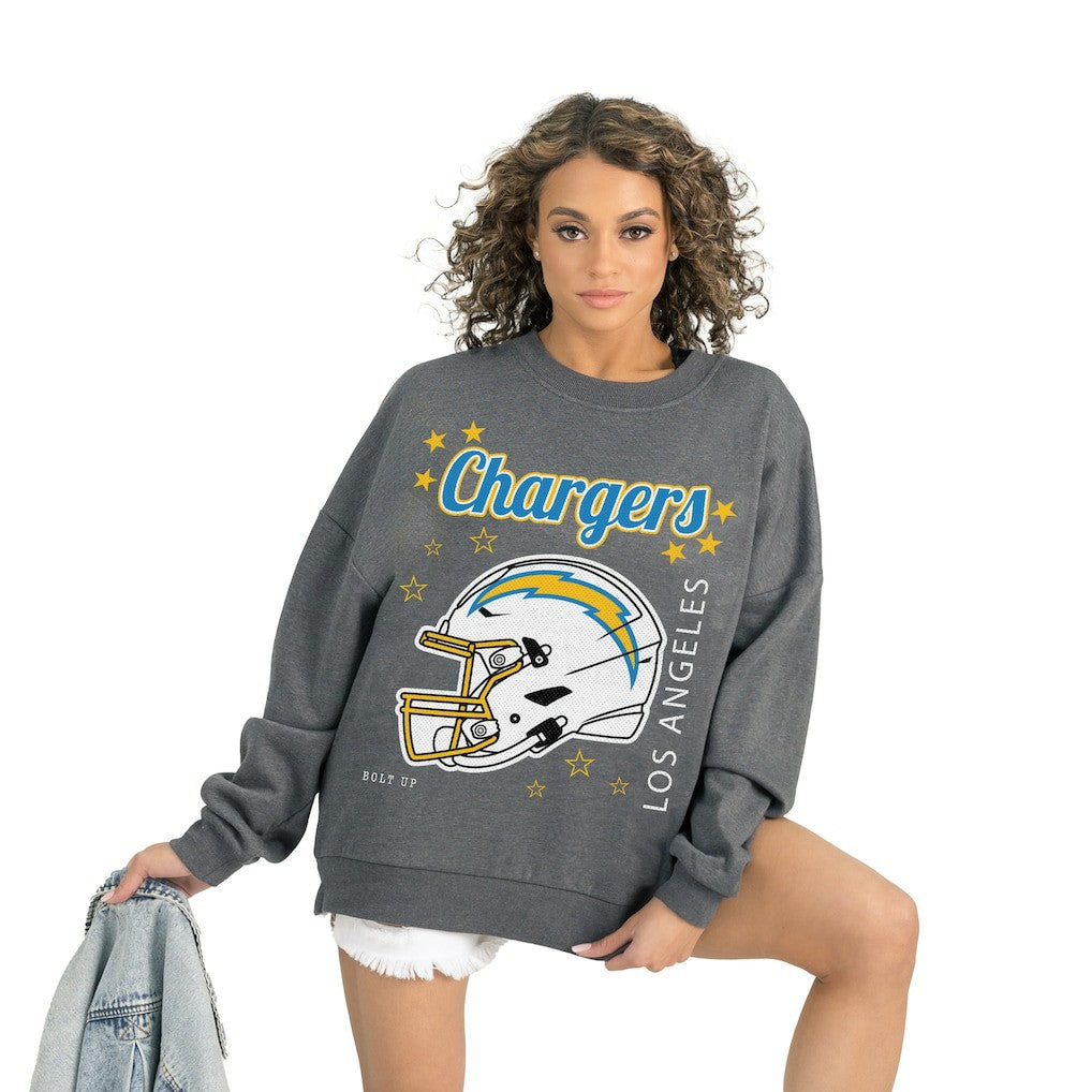 Los Angeles Chargers Gameday Couture Women's Ready to Rumble Premium Fleece Pullover Sweatshirt - Gray - NFL