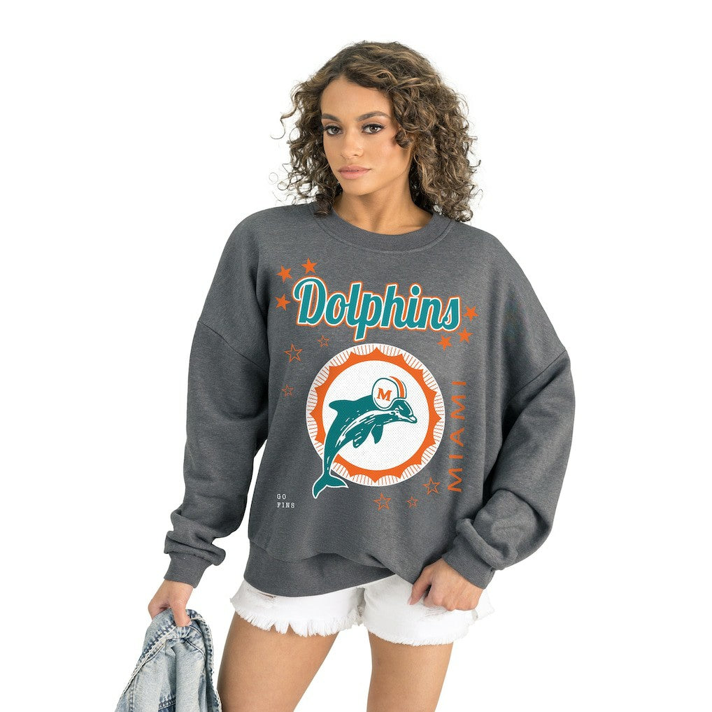 Miami Dolphins Gameday Couture Women's Ready to Rumble Premium Fleece Pullover Sweatshirt - Gray - NFL