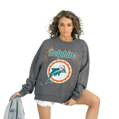 Miami Dolphins Gameday Couture Women's Ready to Rumble Premium Fleece Pullover Sweatshirt - Gray - NFL