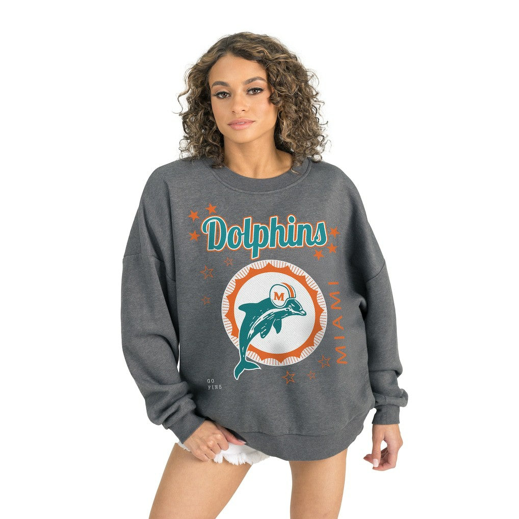 Miami Dolphins Gameday Couture Women's Ready to Rumble Premium Fleece Pullover Sweatshirt - Gray - NFL