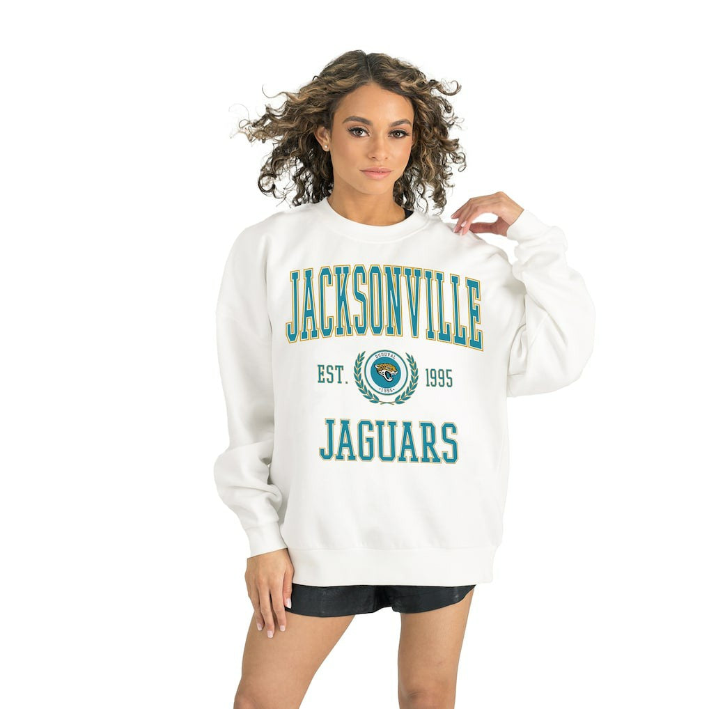 Jacksonville Jaguars Gameday Couture Women's Timeless Triumph Premium Fleece Pullover Sweatshirt - White - NFL