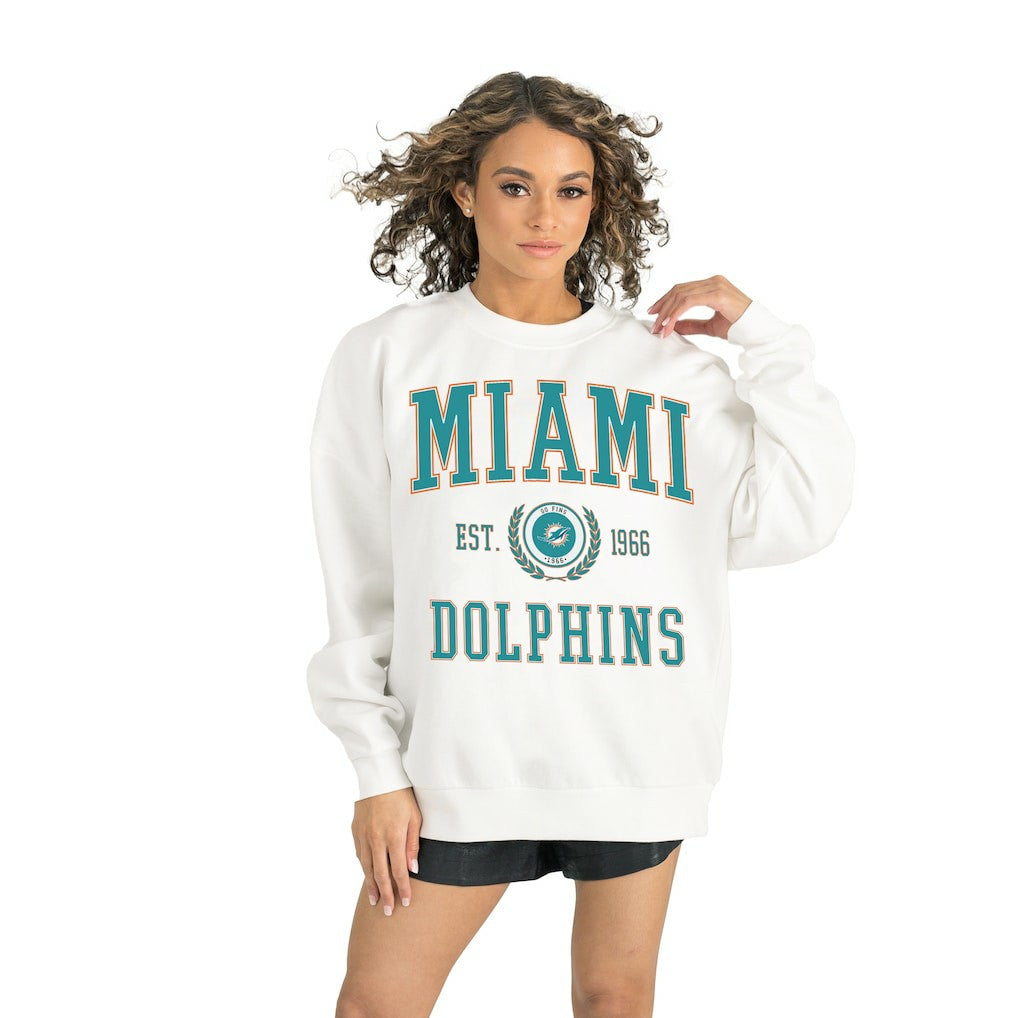 Miami Dolphins Gameday Couture Women's Timeless Triumph Premium Fleece Pullover Sweatshirt - White - NFL