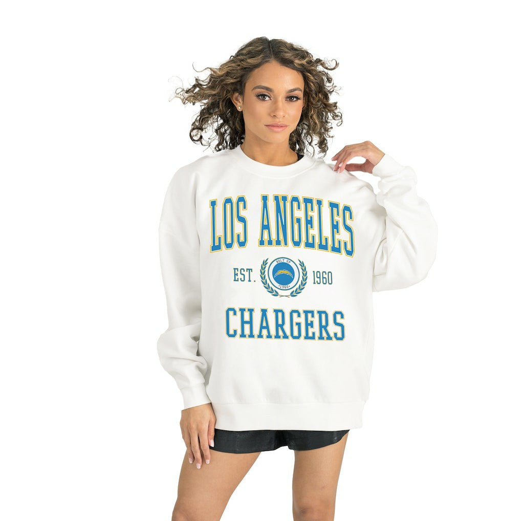 Los Angeles Chargers Gameday Couture Women's Timeless Triumph Premium Fleece Pullover Sweatshirt - White - NFL
