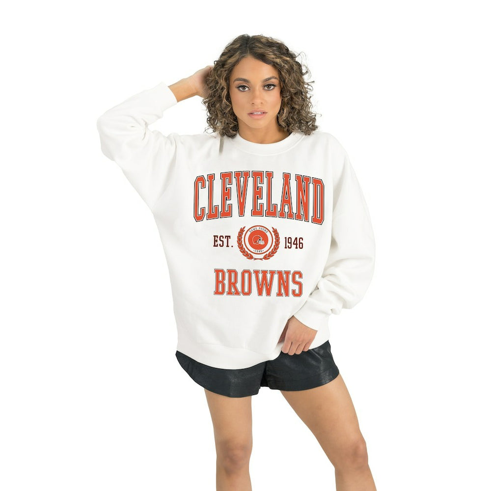 Cleveland Browns Gameday Couture Women's Timeless Triumph Premium Fleece Pullover Sweatshirt - White - NFL