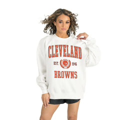 Cleveland Browns Gameday Couture Women's Timeless Triumph Premium Fleece Pullover Sweatshirt - White - NFL