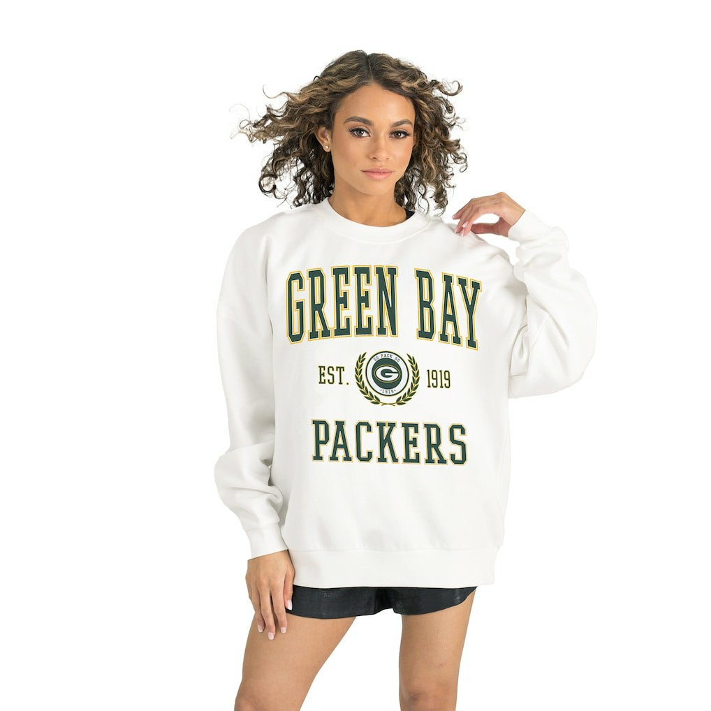 Green Bay Packers Gameday Couture Women's Timeless Triumph Premium Fleece Pullover Sweatshirt - White - NFL
