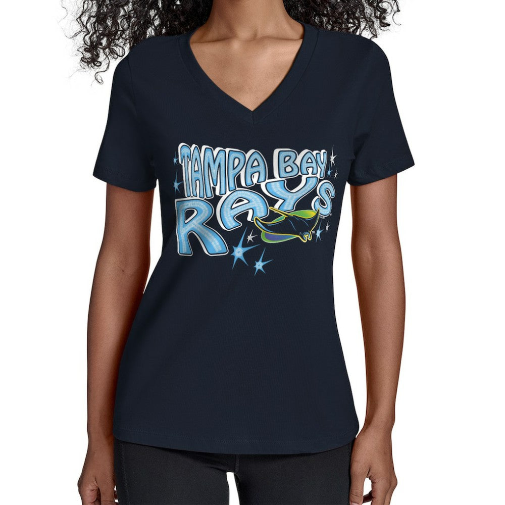 Tampa Bay Rays Starter Women's Fireworks Team Name V-Neck T-Shirt Discount