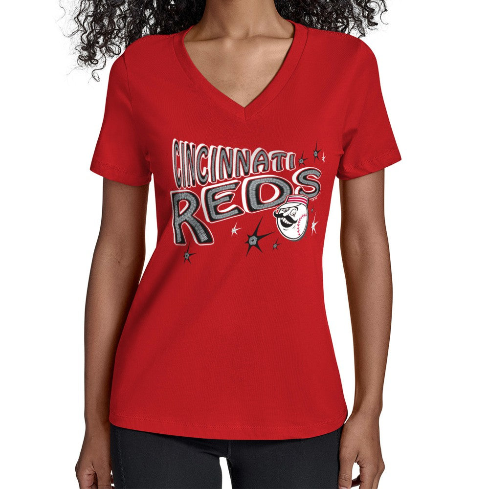 Cincinnati Reds Starter Women's Fireworks V-Neck T-Shirt Outlet