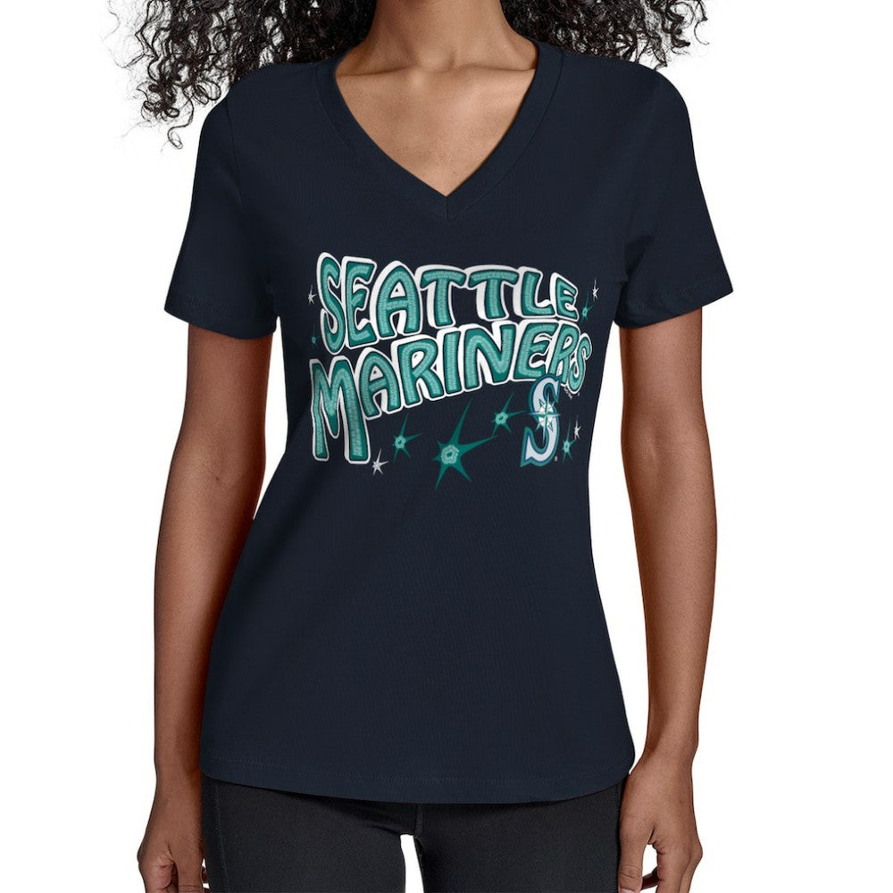 Seattle Mariners Starter Women's Fireworks V-Neck T-Shirt Discount