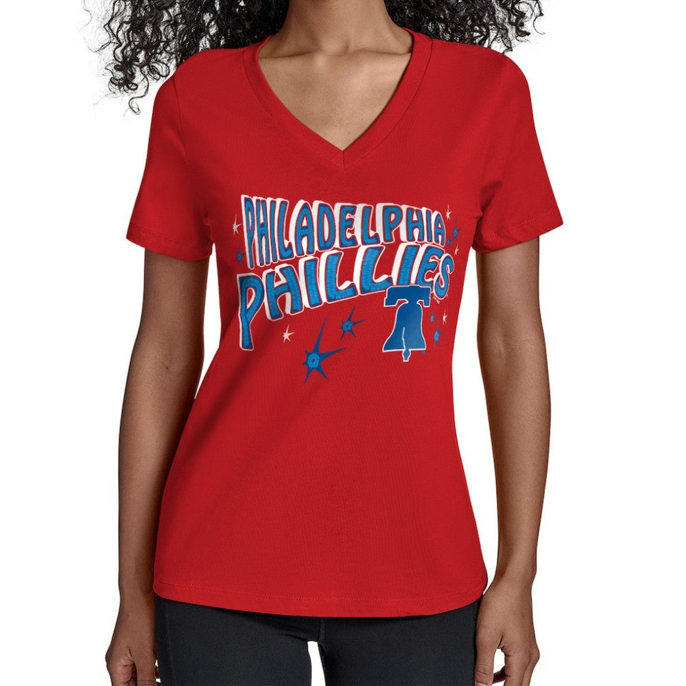 Philadelphia Phillies Starter Women's Fireworks V-Neck T-Shirt Sale